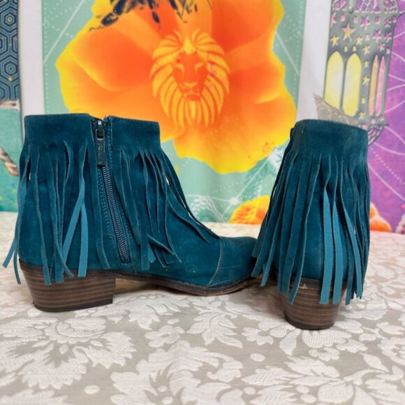 Bredelles Teal Fringe Faux Suede Booties – Size 6.5 - Picture 2 of 8